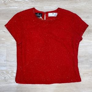 Jeet for Saks Red Beaded Top